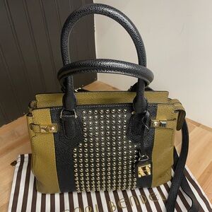 Henri Bendel Carlyle Pebbled Leather Studded Satchel